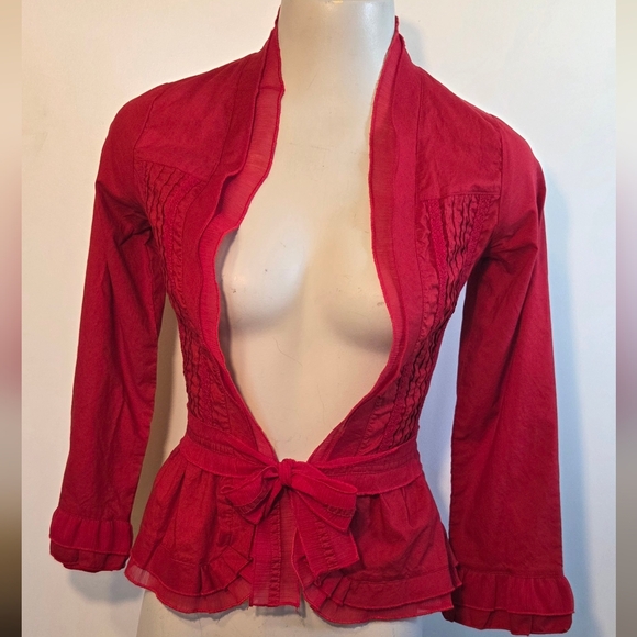 NWOT Stiletto Red Ruffle Tie Jacket - Picture 1 of 9
